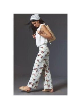NWT Anthropologie Rolla's Floral Roses Sailor High-Rise Crop Wide-Leg Jeans 34